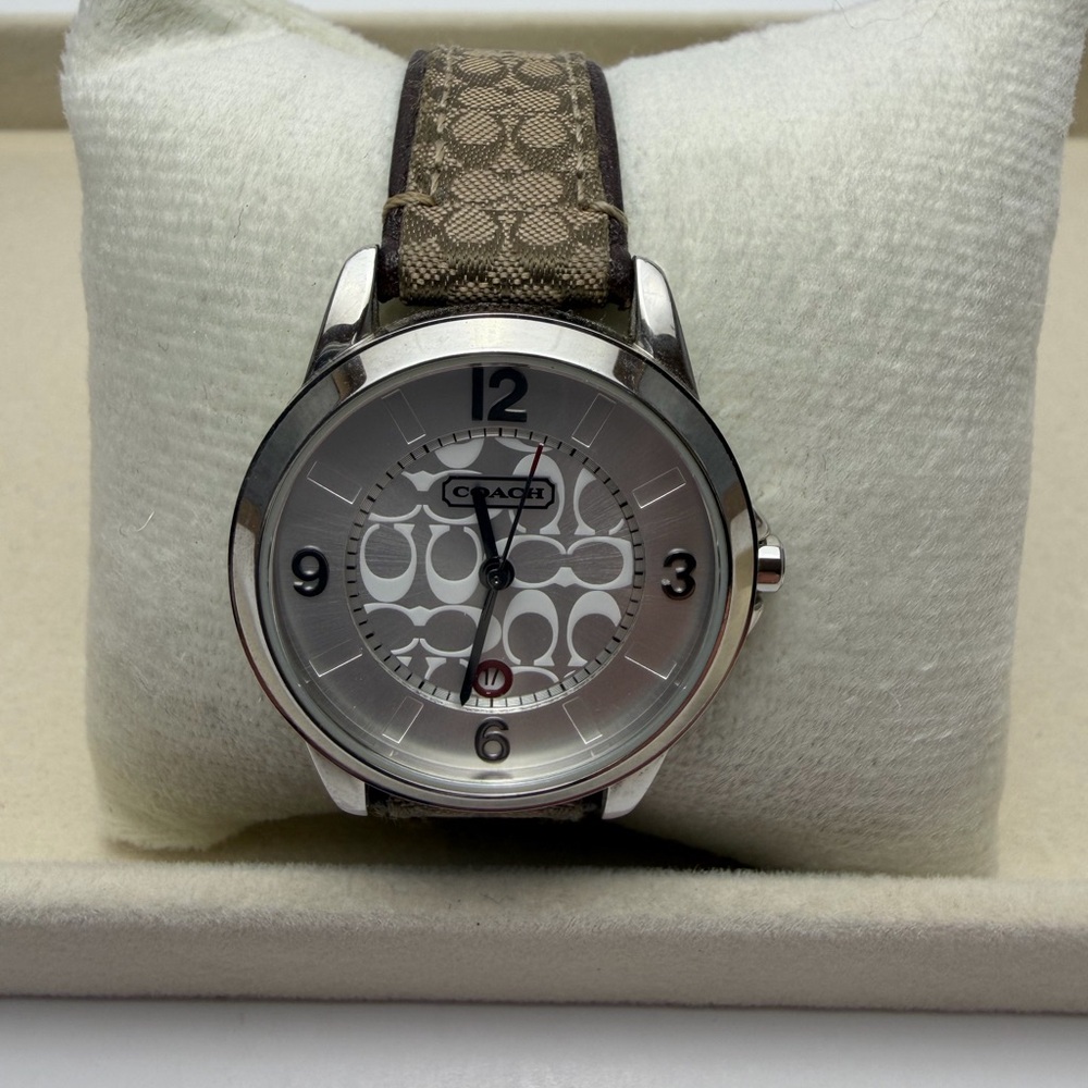 Coach Brown Signature C Canvas Watch with Silver Tone Case